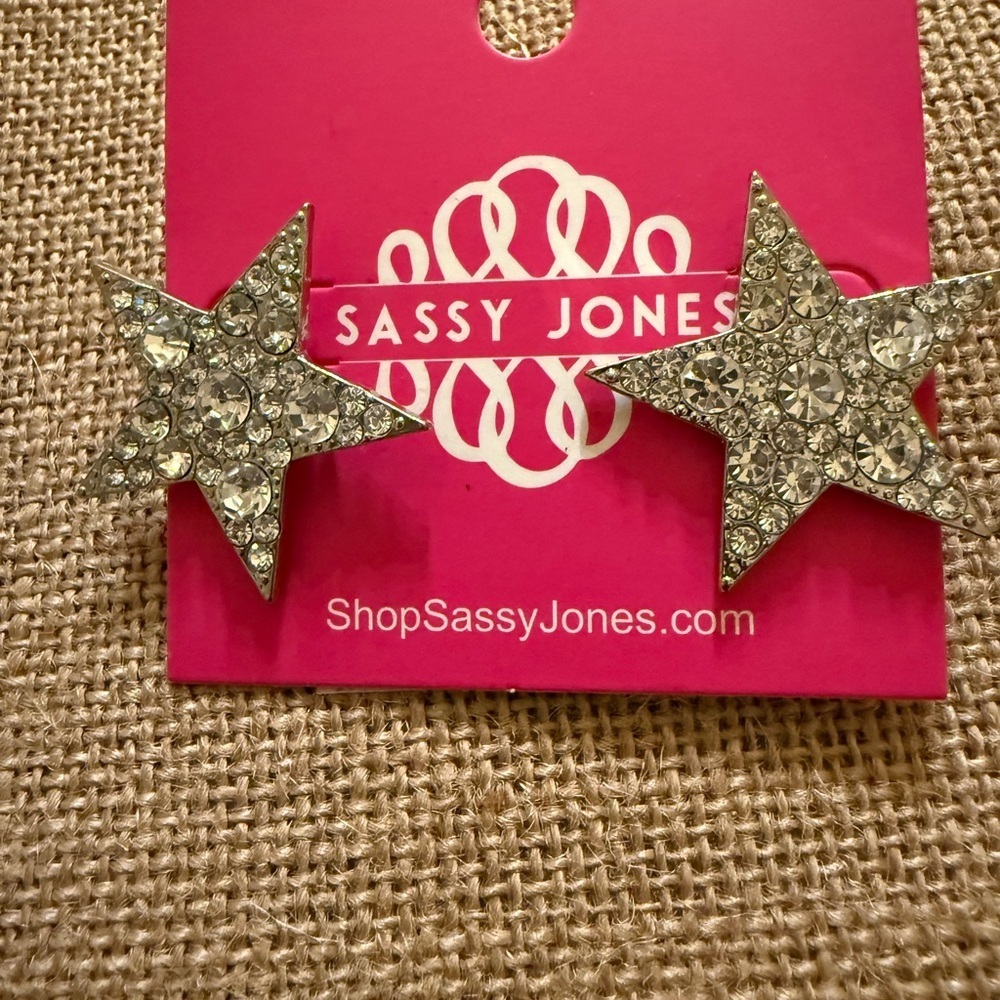 Sassy Jones Silver Star Studs with Rhinestones